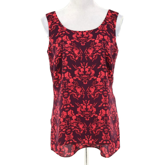 Cabi Top Womens Small Purple Red Floral Layered Tank Blouse Romantic Whimsy - Picture 1 of 12